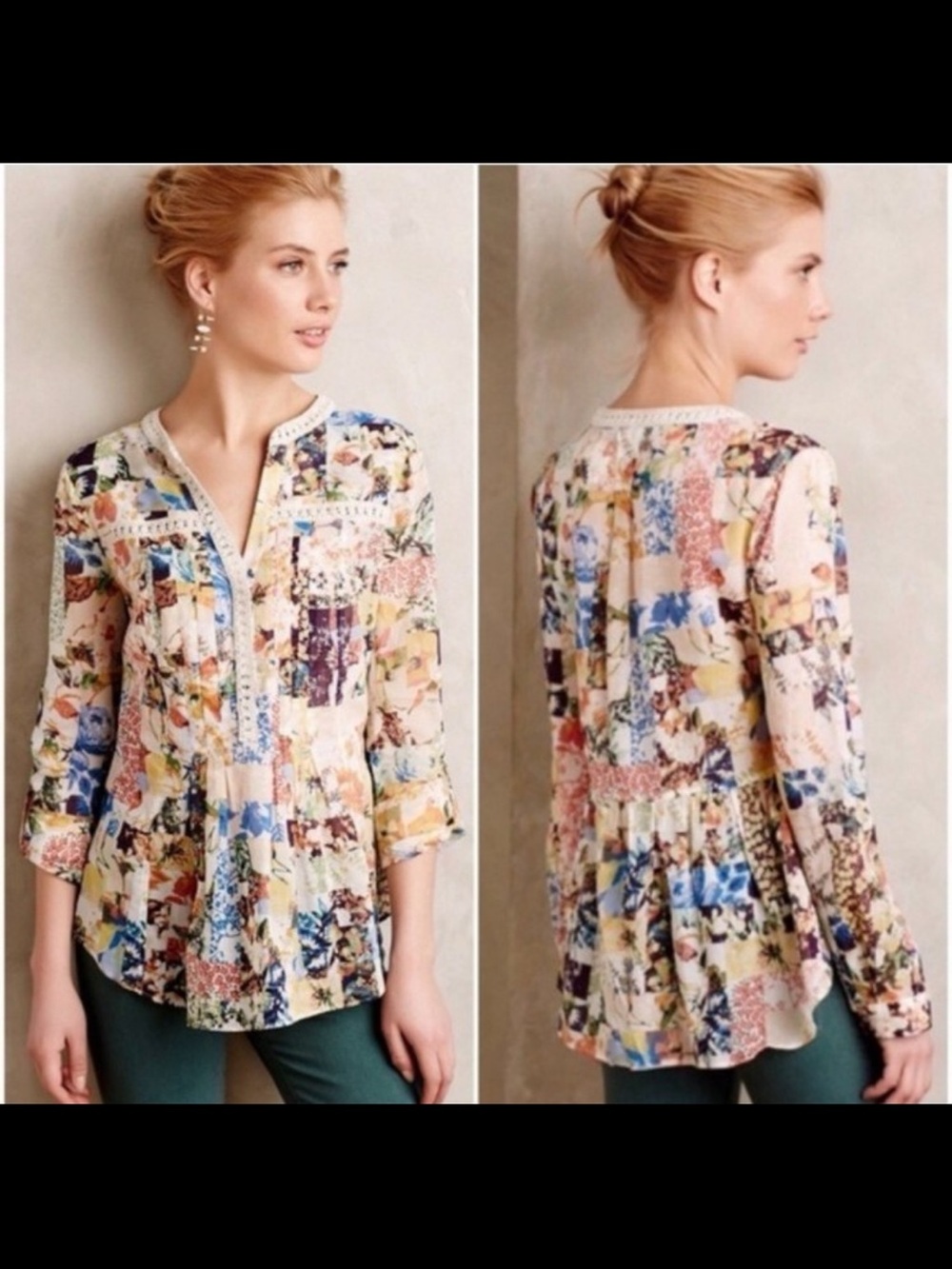 Maeve Multicolor Patchwork Floral Long-Sleeve Blouse